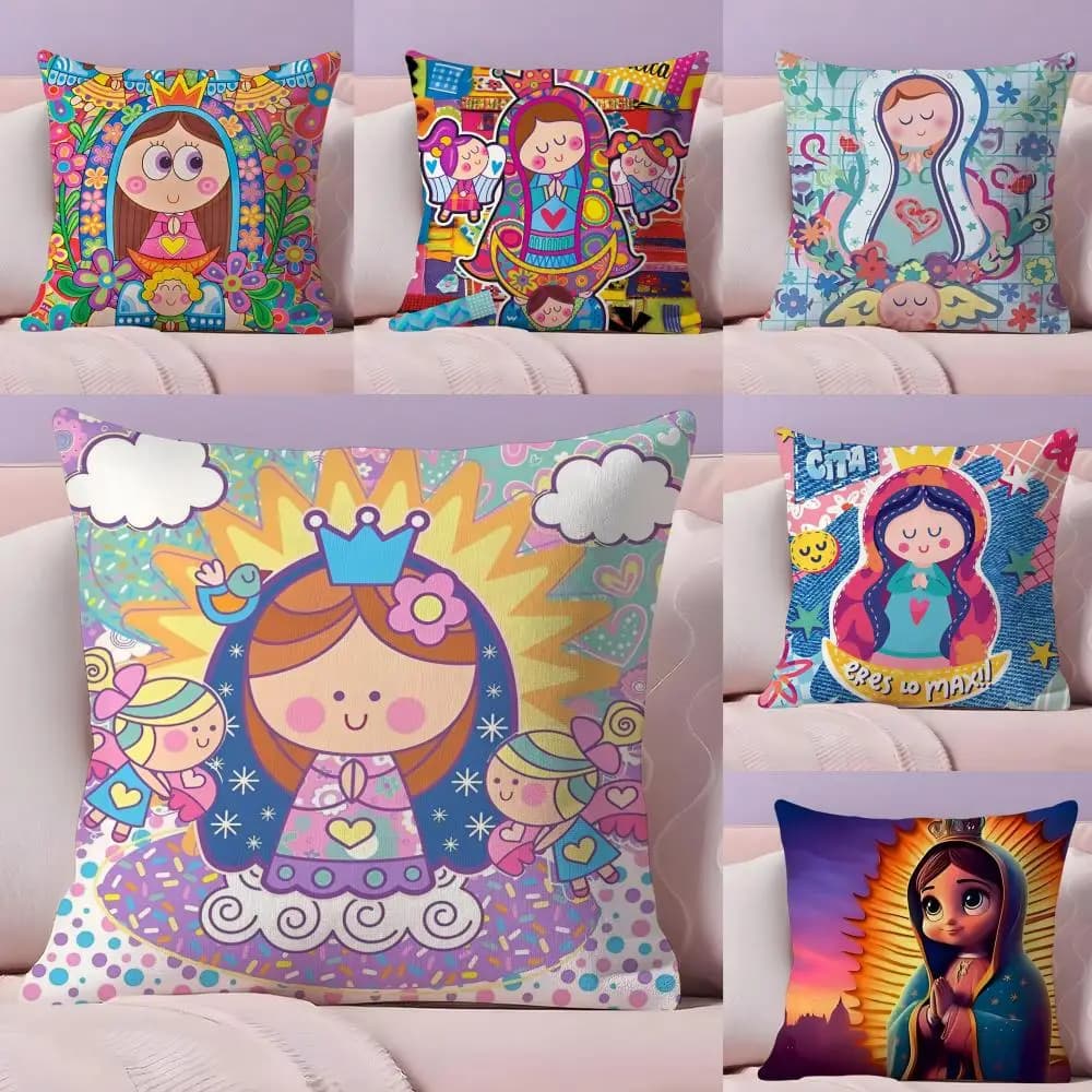 Virgin Mary Art Cushion Cover Plush Fabric Soft Double-Sided Printed Sofa Warm Winter Home Gift Pillow Cover