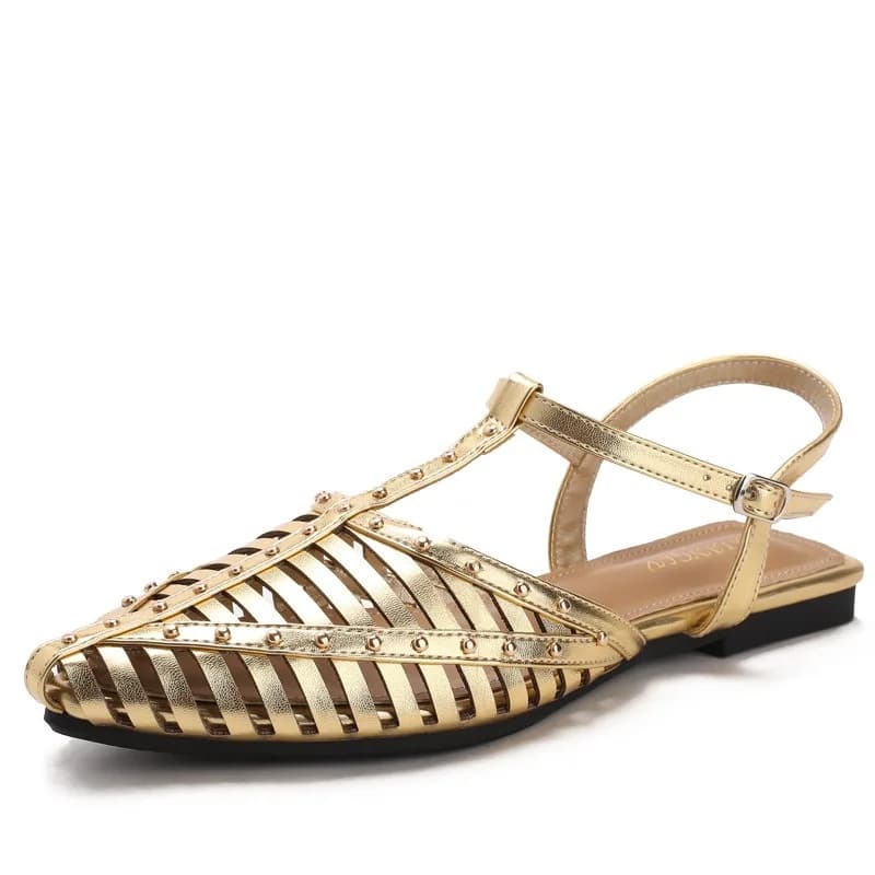Sandali da donna estivi traspiranti traforati, sandali romani vintage con rivetti, sandali alla moda con fibbia a fascia singola, Sandalias De Mujer