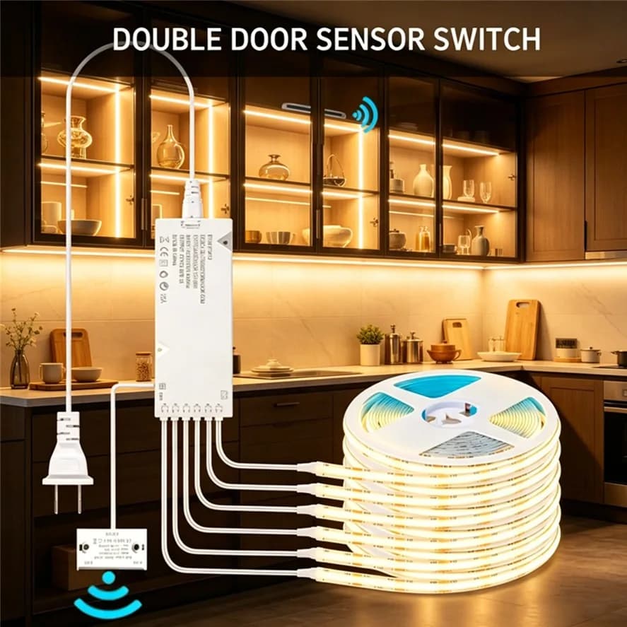 1-6 Pezzi Striscia LED con Sensore di Apertura Porta, Controllo Sincronizzato, per Vetrina Vini, Armadio, Guardaroba, Decorazione Sottopensile, Lampada da Esposizione