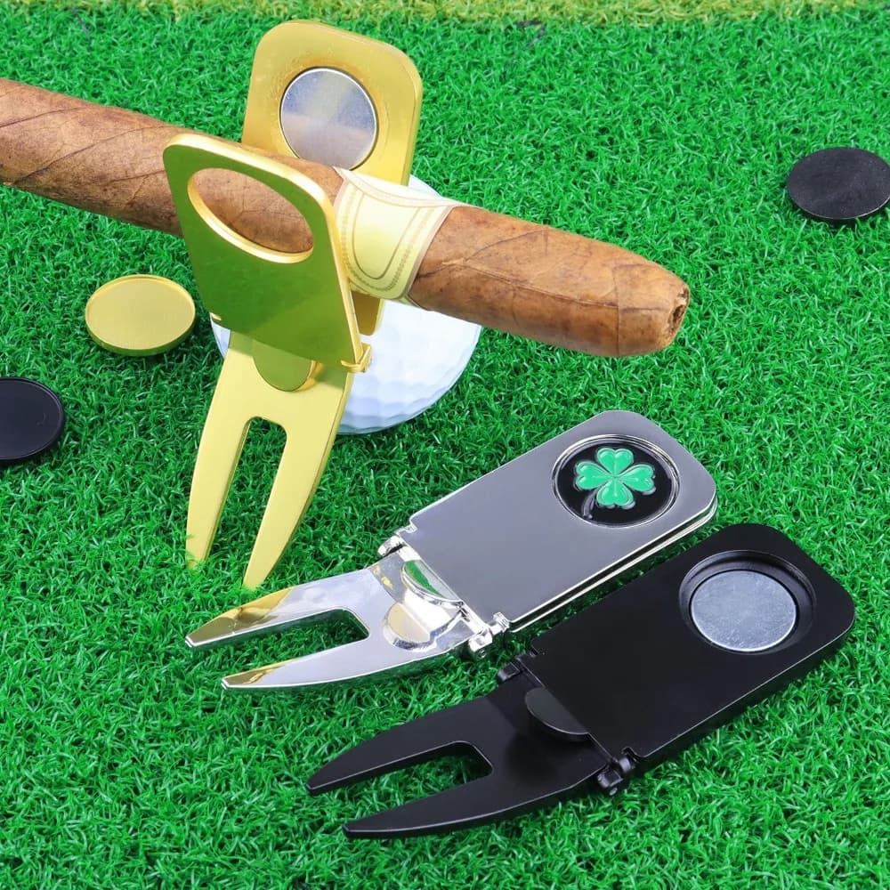 Supporto per Sigari Magnetico in Metallo per Golf, Clip per Sigari con Forchetta Verde, Accessori per Allenamento e Pratica Golf