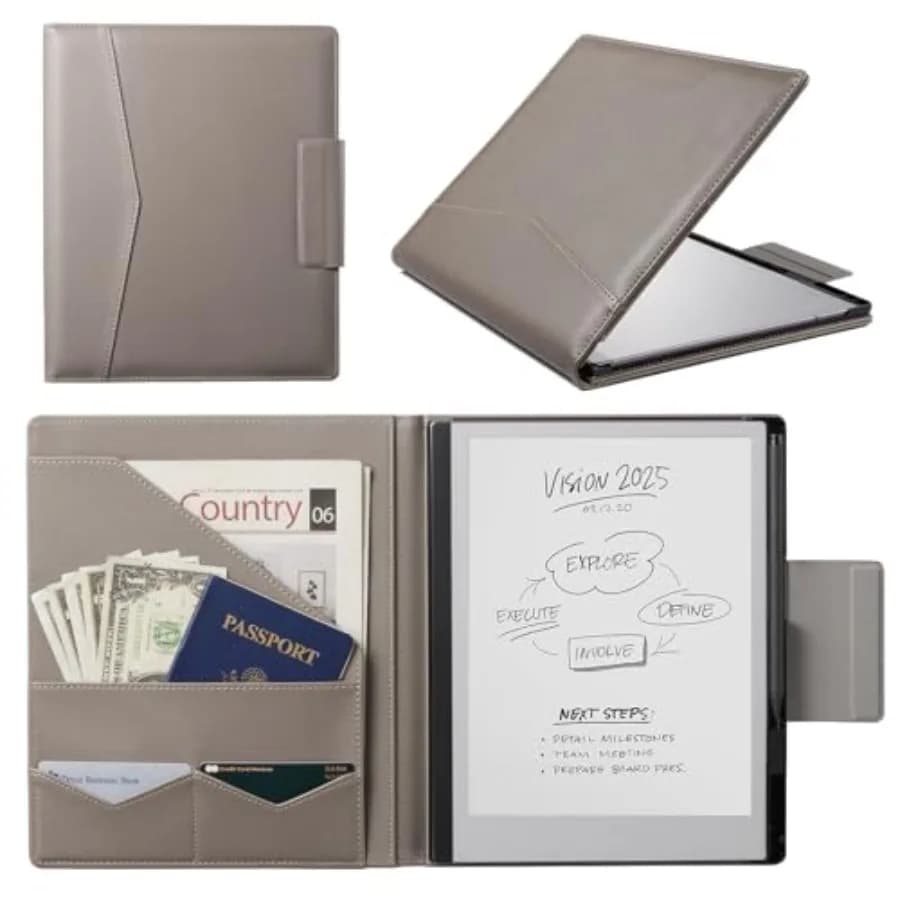Custodia Premium in Pelle PU per Tablet Remarkable 2 da 10.3 pollici (2020) - Design a Cartella, Guscio Rigido Sottile con Porta Penna, Grigio Elefante