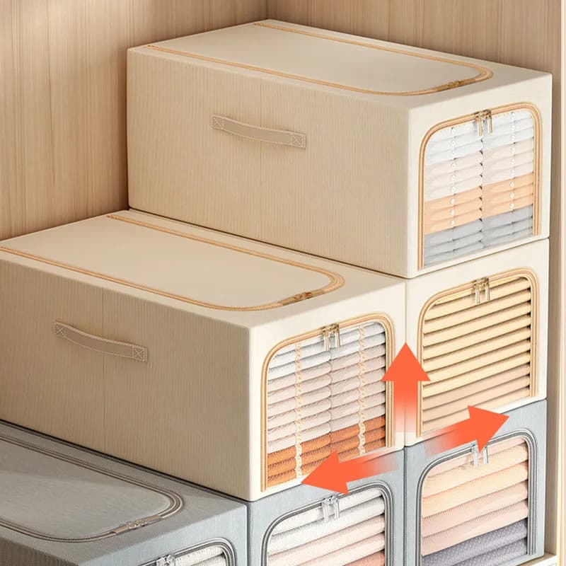 wardrobe clothing sorting storage box, simple and large-capacity household moisture-proof storage isolation box, large window cotton and linen thickened finishing layered storage