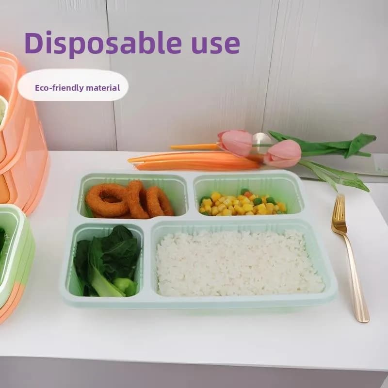 Contenitore per Alimenti Monouso in Plastica per Fast Food, Scatola Quadrata da Asporto con Quattro Scomparti, Contenitore Multiscomparto per Pasti, Forma Rettangolare Allungata