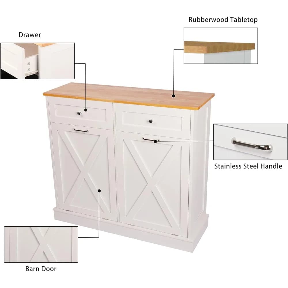 Double Tilt Out Trash Cabinet Can Bin Kitchen 20 Gallon Wooden Free Standing Laundry Sorter,Recycling Cabinet with Hideaway Draw