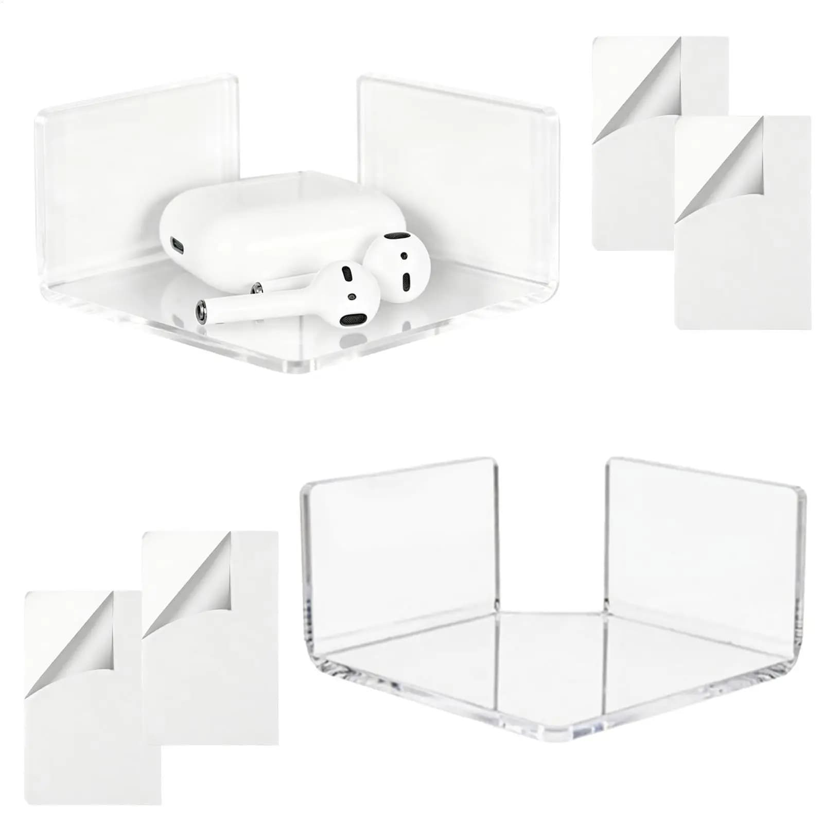 Acrylic Floating Holder Corner Shelf 2 Pieces Wall-mounted Security Camera Rack Clear Mount For Speaker Bathroom Bedroom Hall