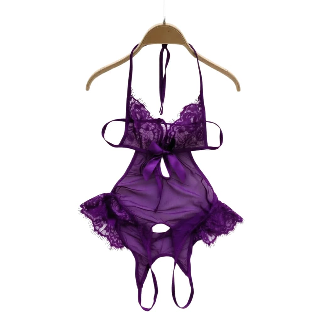 Sexy Lingerie Women Lace Tulle Bodysuits Bow Open Crotch Lace Bodysuit Women Underwear Sexy Nightgowns Costumes
