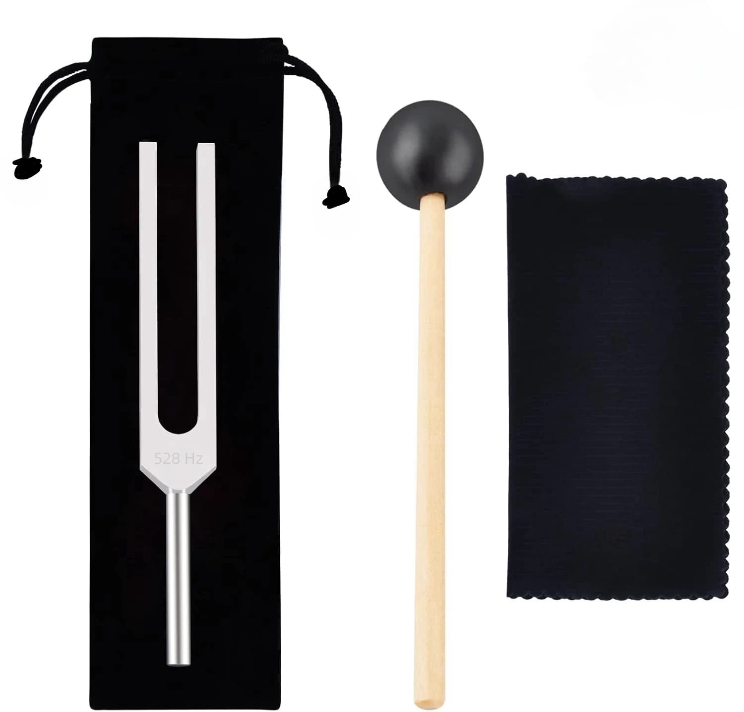 Diapason 528 Hz con martello in silicone e panno per la pulizia Strumento musicale curativo perfetto per alleviare lo stress