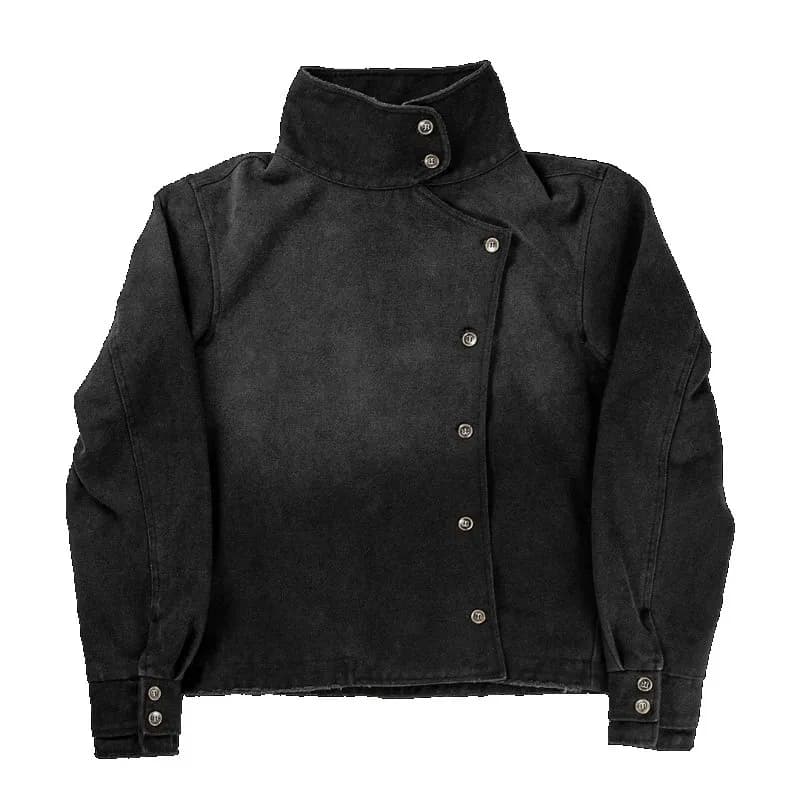 Vintage Y2k Fencing Jacket Wash Gradient Irregular Buttons Unisex Jacket Gothic Harajuku Streetwear Canvas Cotton Casual Jacket