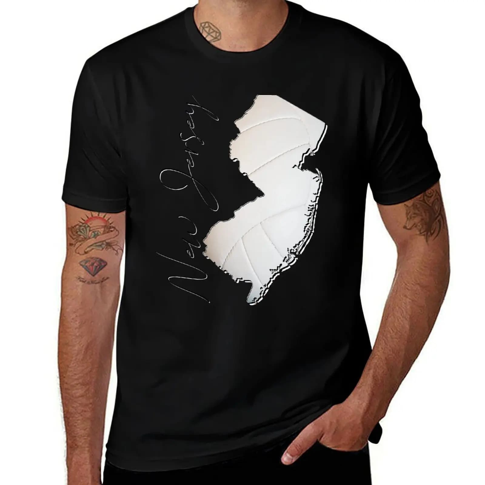 New Jersey (USA) map – real volleyball EN T-Shirt Basic Simple Design Short Sleeve Shirt