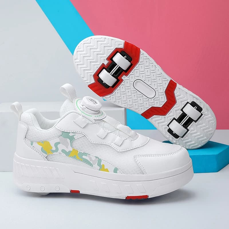 Sport Shoes Trendy for Kids with Wheels - Casual Shoes for Outdoor, Kids Skateboard Shoes with Four Stackable Wheels