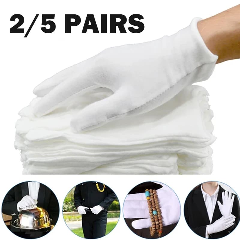 Disposable White Cotton Gloves Lightweight Breathable Etiquette Gloves for Waiter Driver Jewelry Work