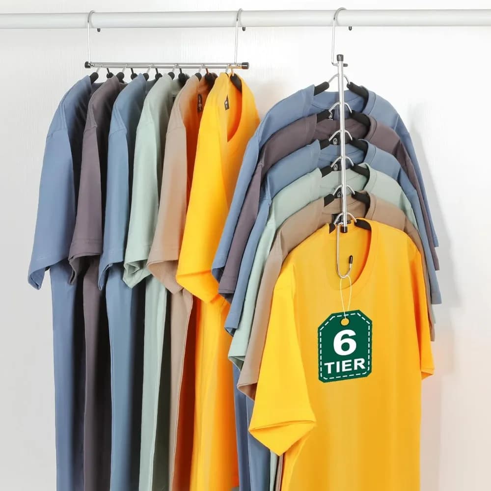 Space-saving hanger, hangers for shirts at 6 levels space saving, without shock, with padded hangers in non-slip foam C