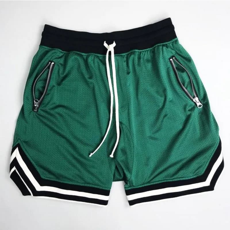Pantaloncini da uomo con coulisse e tasca con cerniera, abbigliamento sportivo, traspiranti, ad asciugatura rapida, comodi e vestibilità ampia, pantaloncini abbinati ai colori,