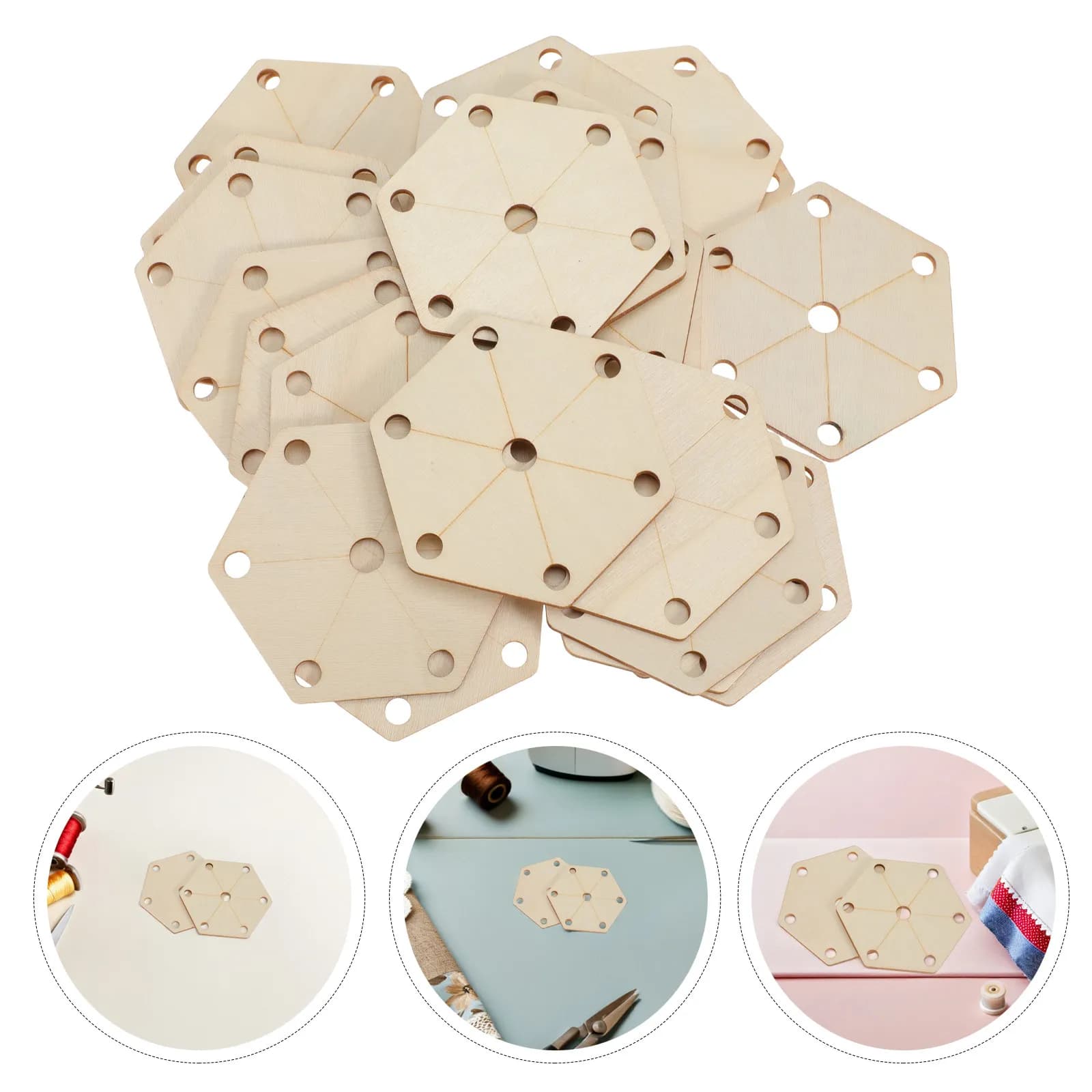 24Pcs Wood Weaving Cards Hexagonal Hand Loom Cards Natural Color DIY Scarf Tool Tablet Weaving Crafts Knitting Parts