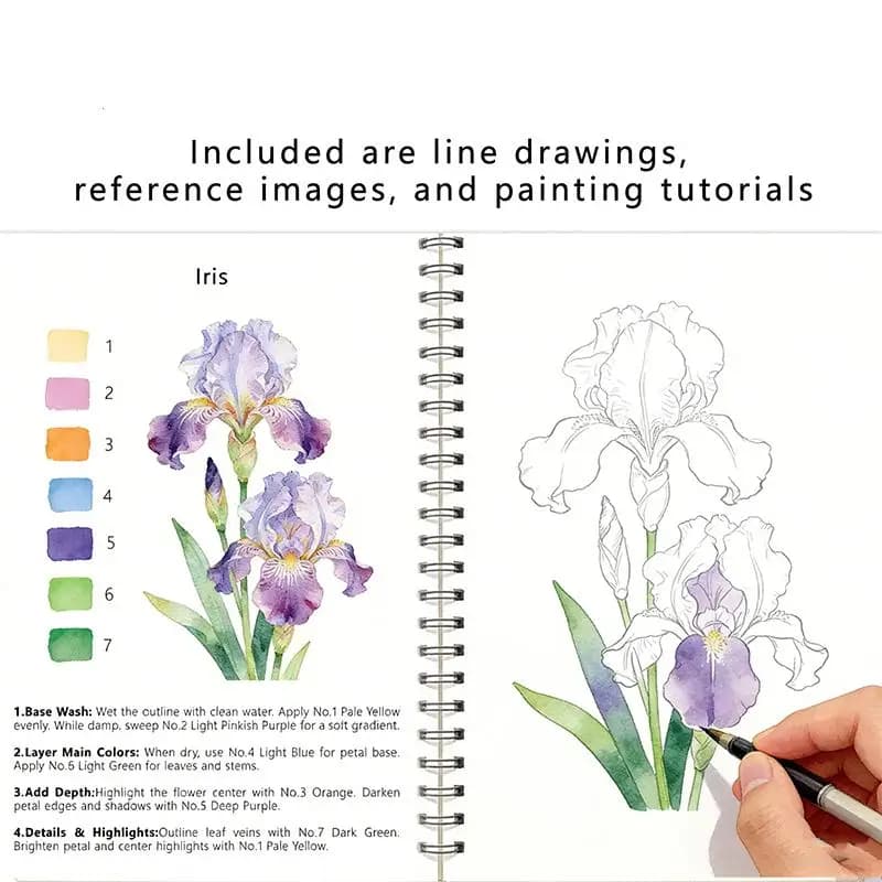 Watercolor Flower Exercise Pad Heavyweight Sheets Step Guides for Novice Art Practice