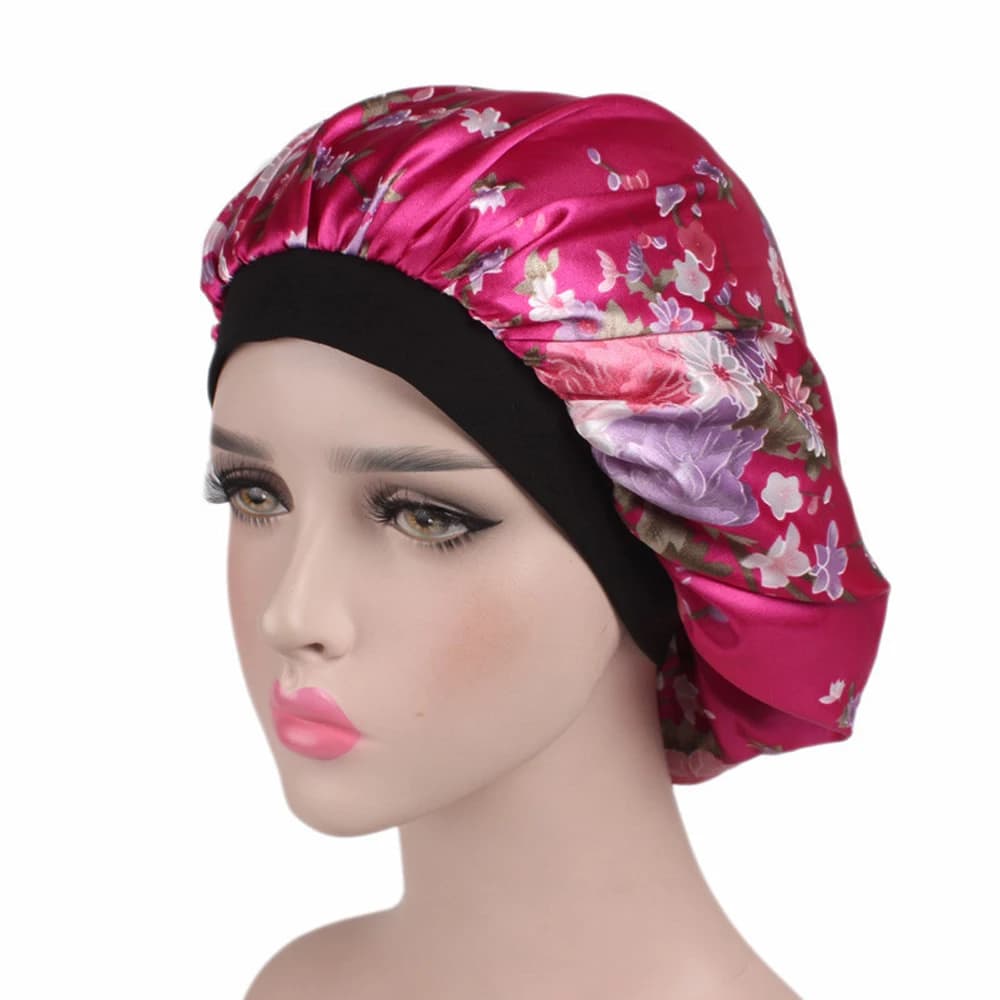 Women Fashion Satin Sleep Bonnet Elastic Wide Band Night Sleep Hat Hair Loss Cover Head Wrap