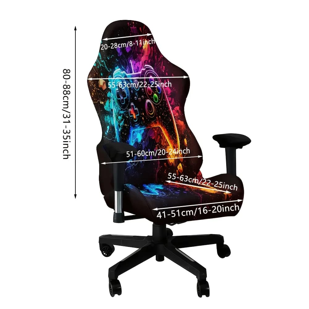 Un set di coprisedie da gaming con motivi fluorescenti che si illuminano, adatti per decorare ufficio, camera da letto e sedie da gaming, idea regalo