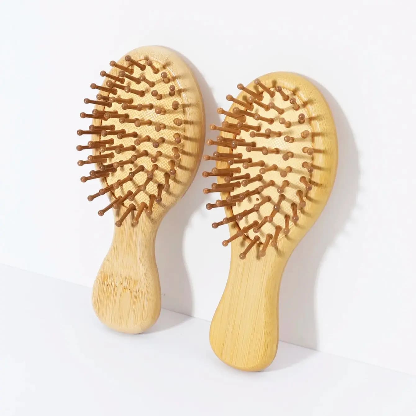 2 pettini rotondi con cuscino d'aria per massaggio in legno, compatti e portatili da viaggio, adatti a tutti i tipi di capelli, manico ergonomico desi