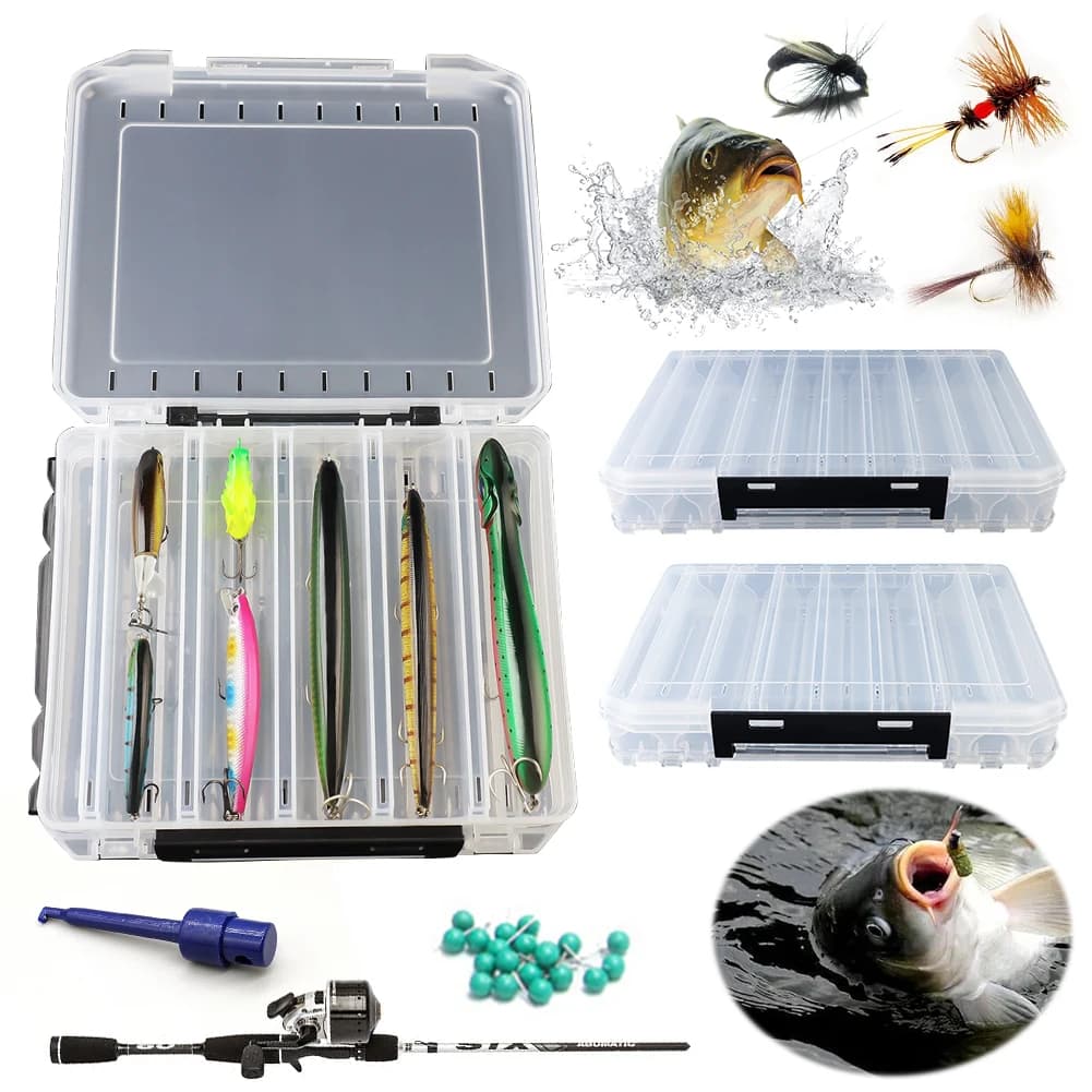 Scatola Porta Attrezzi da Pesca a Doppio Lato con 10/14/18 Scomparti, Contenitore Multifunzionale per Esche e Ami da Pesca, Ideale per Wobblers