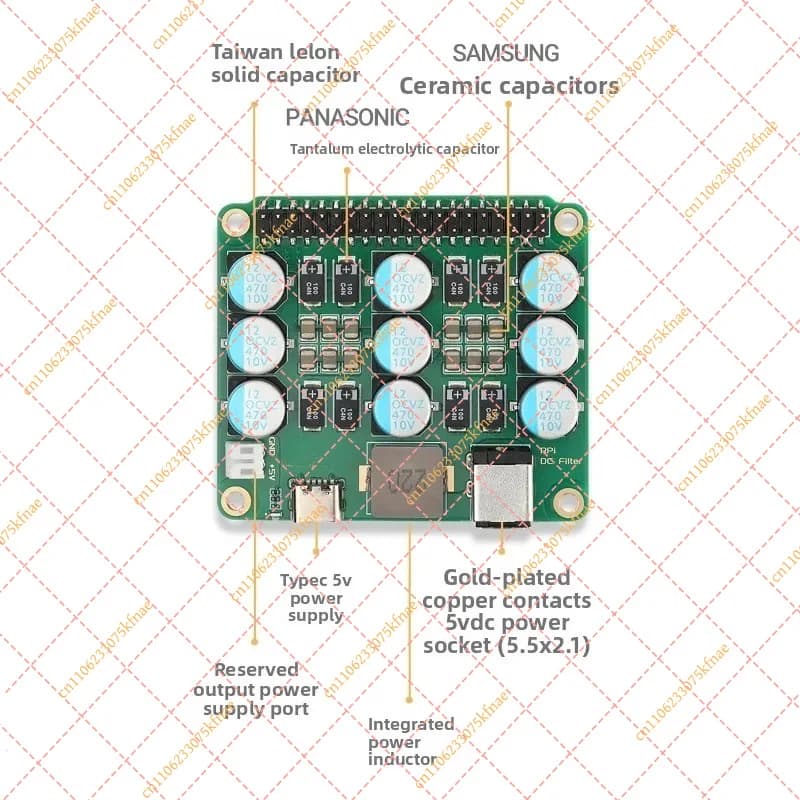 DC Power Filter & Noise Reduction Module | Hi-Fi Audio Expansion Board Compatible for Raspberry Pi 4 & Pi 5