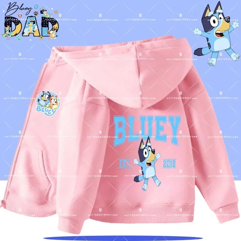 Nuova Felpa con Cappuccio per Bambini e Bambine, Stile Anime con Zip e Maniche Lunghe, Regalo di Compleanno, Bluey Bingo, Moda Casual Primavera-Autunno