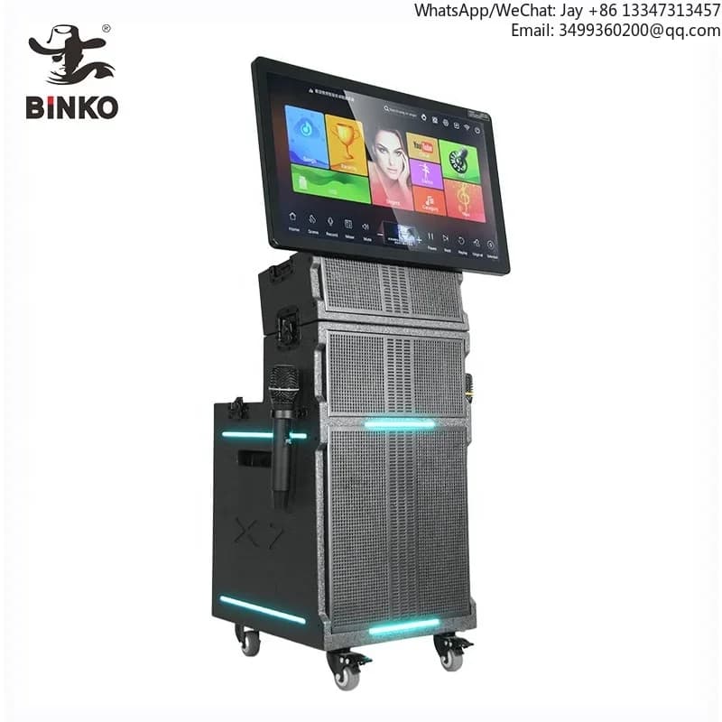 Binko Top Rank Smart Screen Display Home Portable Trolly Wifi Ktv Karaoke Juke Box Wooden Machine Player Sound System Speaker