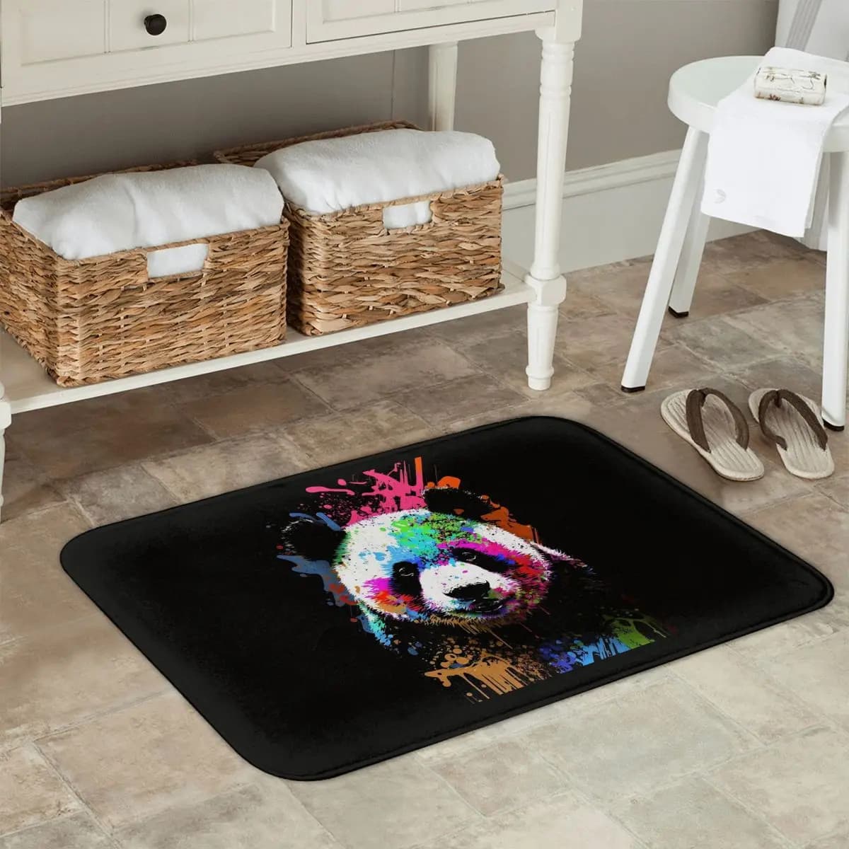 Zerbino painted with panda face, kitchen entrance, home mat, anti-slip carpet for bedroom mats