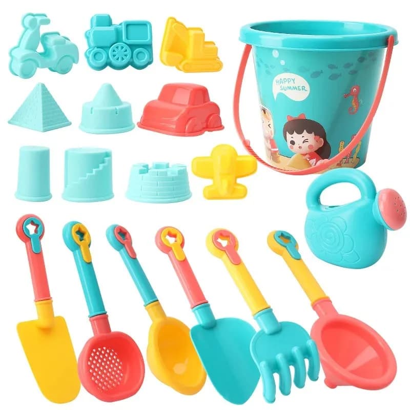 18 pezzi Set di giocattoli da spiaggia secchio mare bambini giocano strumento d'acqua auto scavare pala di sabbia gioco all'aperto Set di sabbia