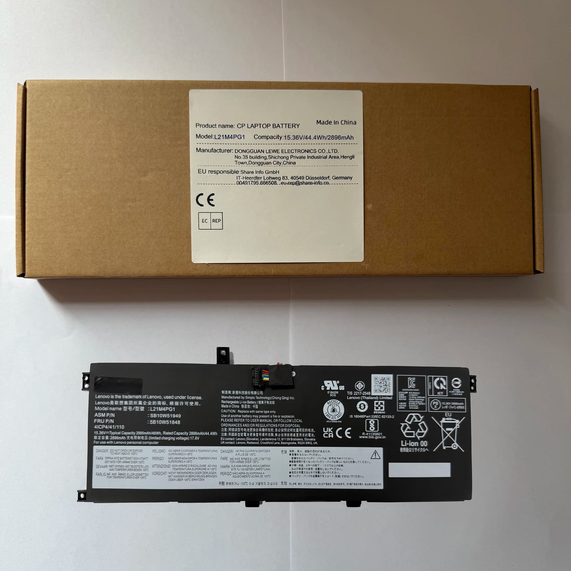 Laptop Battery L21M4PG1 L21C4PG1 L21D4PG1 L21L4PG1 For ThinkPad, L13 Yoga Gen 3 Series Notebook 5B10W51849/50/51 15.36V44.4Wh