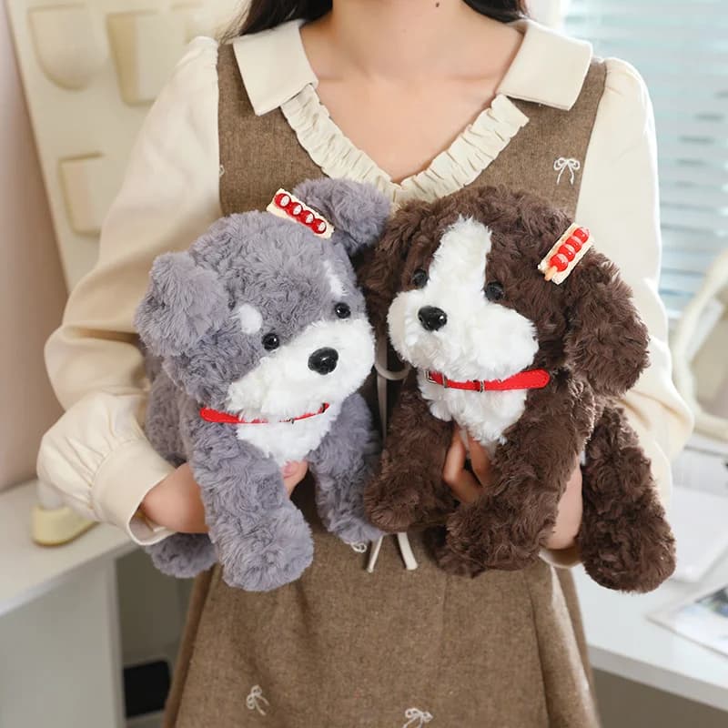 Peluche Cucciolo Adorabile da 30CM, Cane Super Carino con Collare e Fermaglio per Capelli, Cuscino Morbido Imbottito, Regalo di Compleanno per Bambini