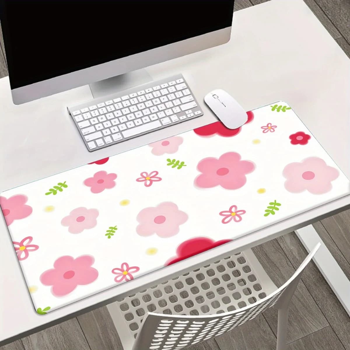 Tappetino per Mouse da Gaming XXL con Motivo Floreale Rosa, Superficie Liscia e Base Antiscivolo per Ufficio e Postazione di Lavoro