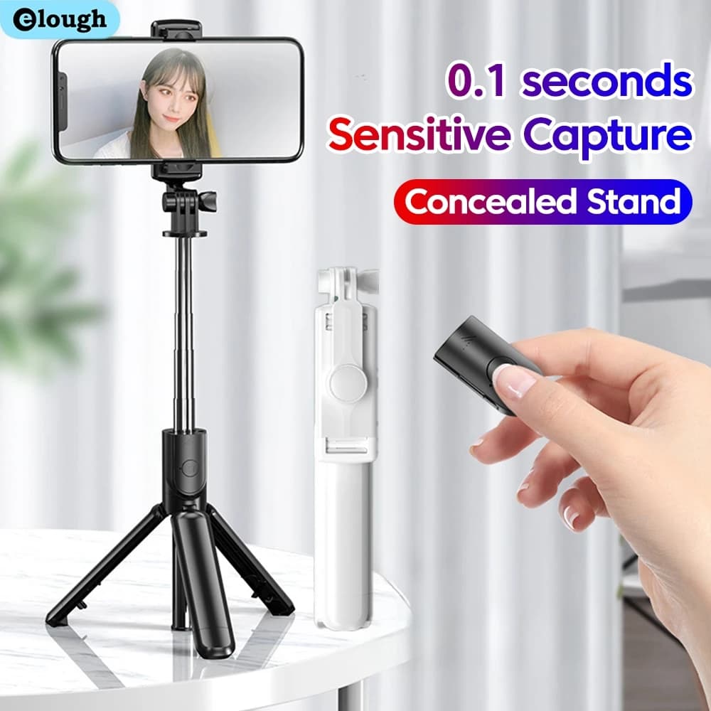 Selfie Stick Bluetooth portatile Elough 360 ° Monopiede pieghevole con supporto per telefono con treppiede per fotocamera sportiva flessibile con telecomando wireless