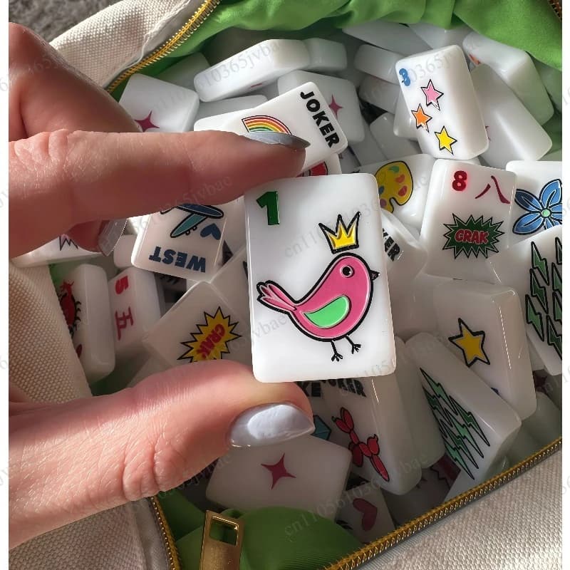 Portable Acrylic Mahjong Set, Bright White 160 Sheets, American Casual Chess and Card Utensils