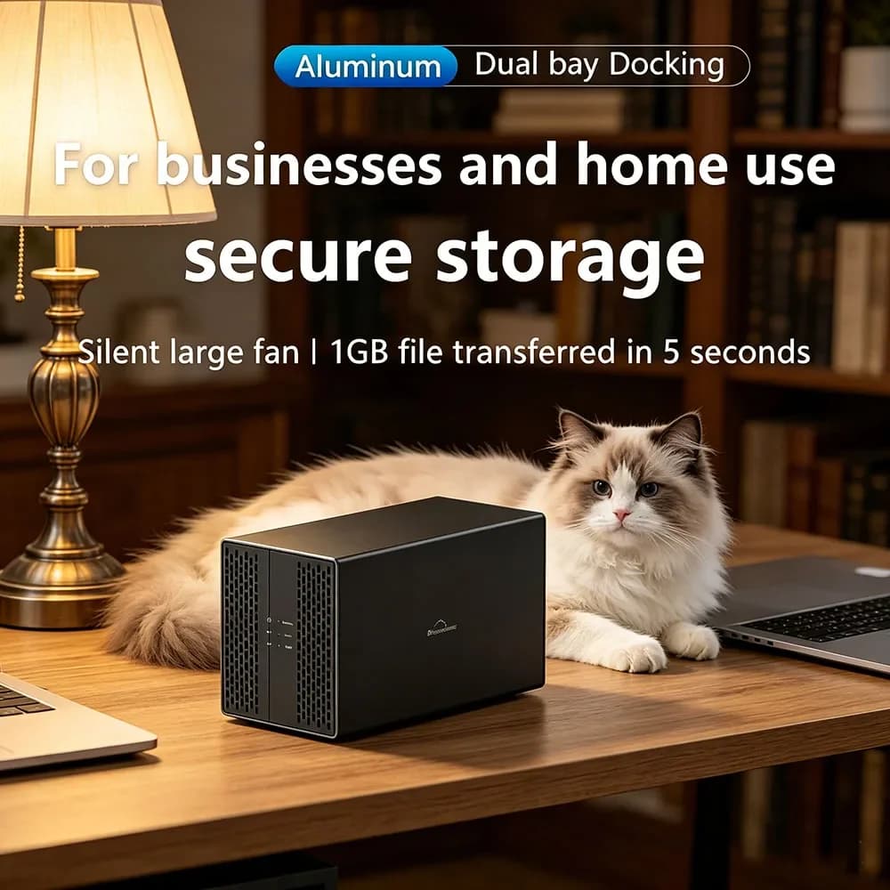 Box Esterno Premium per Doppio Disco Rigido Tipo C, Dissipazione di Calore a Doppio Vano, USB 3.0, SATA, per Server HDD