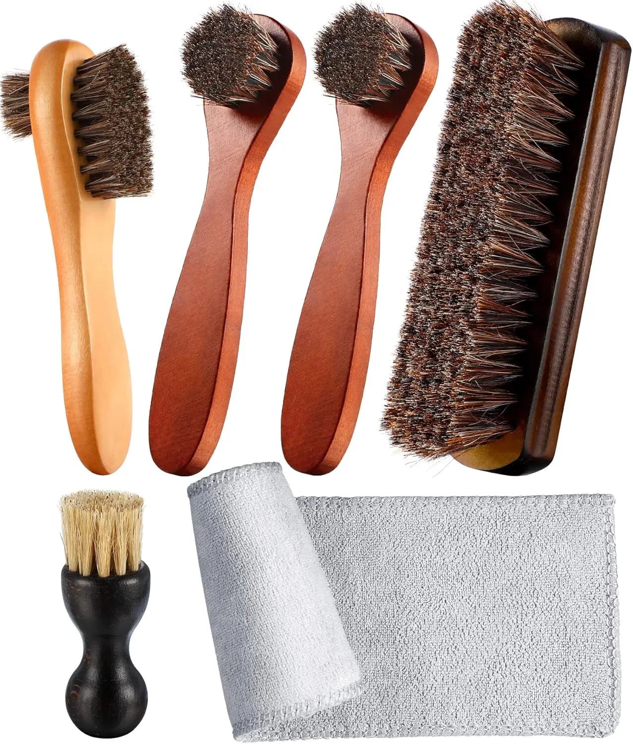 Kit di 6 Spazzole per Lucidatura Scarpe in Crine di Cavallo con Applicatori per Lucidatura (B)