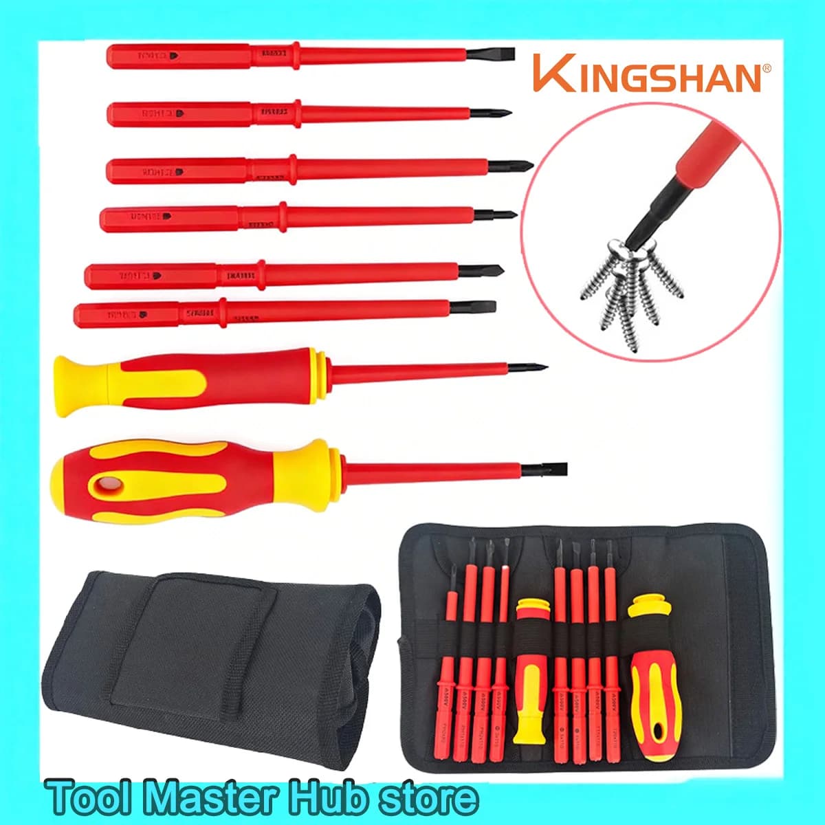 KINGSHAN Set of 10 electrically isolated screwdrivers 10 in 1, multifunctional tools kit for electrical maintenance in CRV with magnetic tip