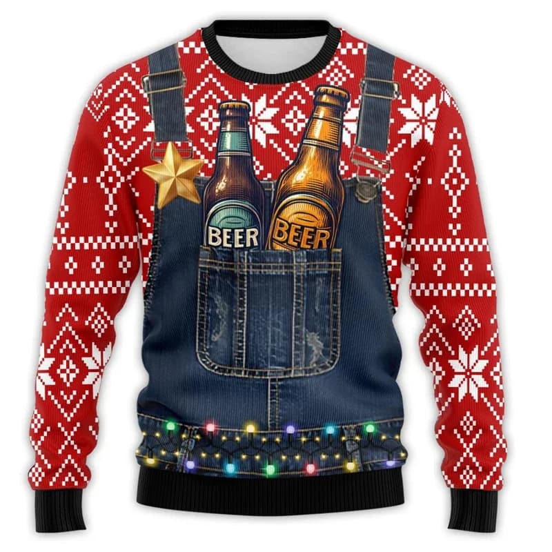 New 2026 Beer Pattern Sportswear Santa Ugly Bar Party 3D Printed Sweater Neutral Hoodie Harajuku Style Street Boys Top Clothing