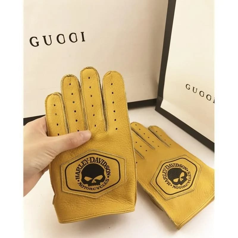 M Size 2pc For Harley Davidson Retro PU Leather Motorcycle Gloves Outdoor Riding Full-finger Racing Gear Non-slip Wear-resistant