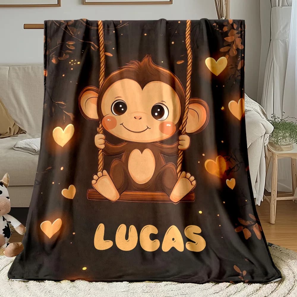 1 customized brown monkey flannel blanket with soft polyester fiber, machine washable, all season thick fleece, suitable for sof