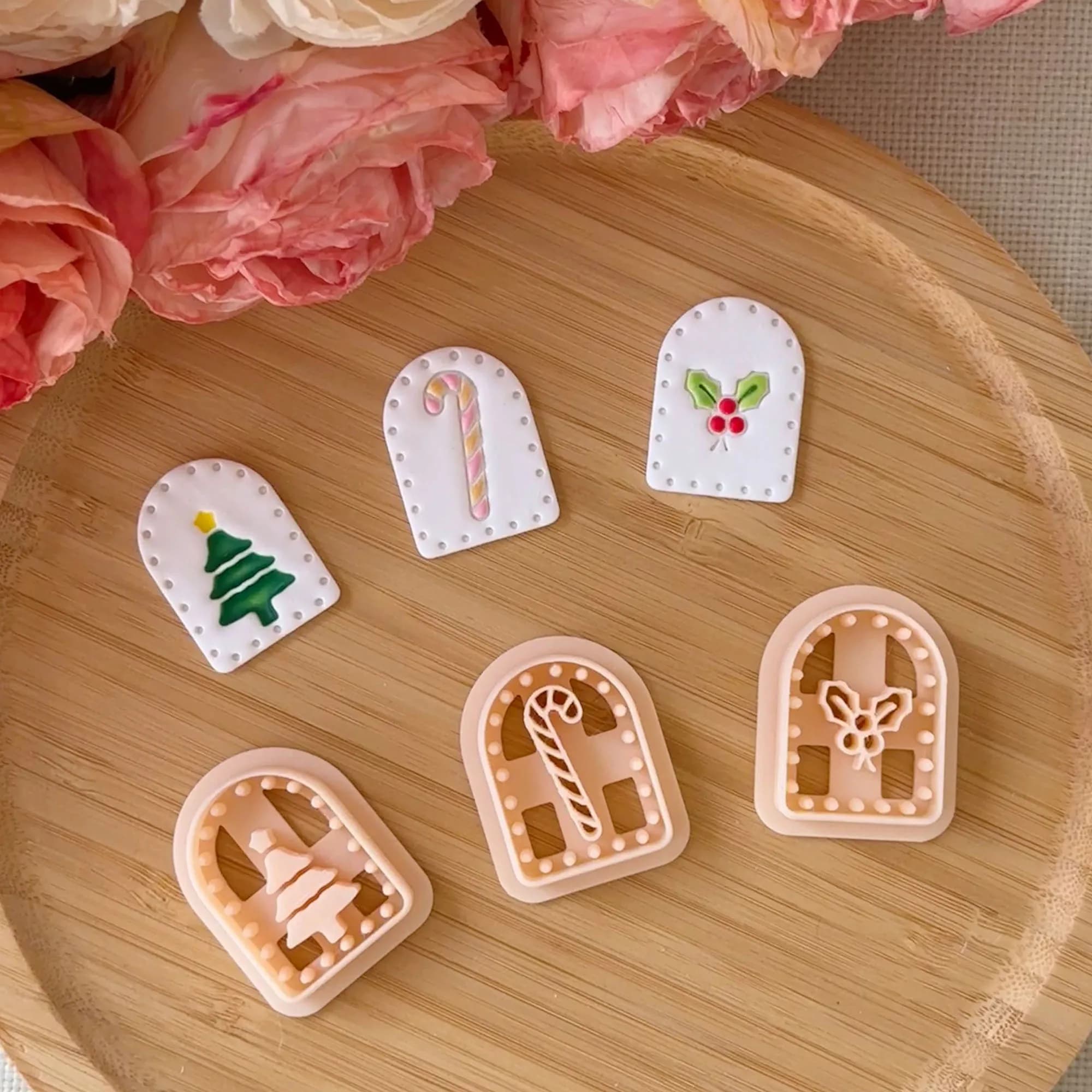 3Pcs/Set Christmas Arch Polymer Clay Cutters Holly Leaf/Christmas Tree/Single Candy Cane Shape Cutters For DIY Earrings Necklace