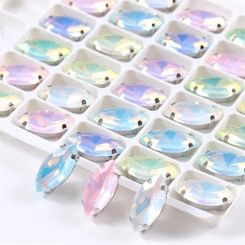 Occhio di cavallo gelatina da cucire su pietre di vetro con cristalli di artiglio d'argento Strass Pietre posteriori piatte per accessori di abbigliamento Abito da sposa