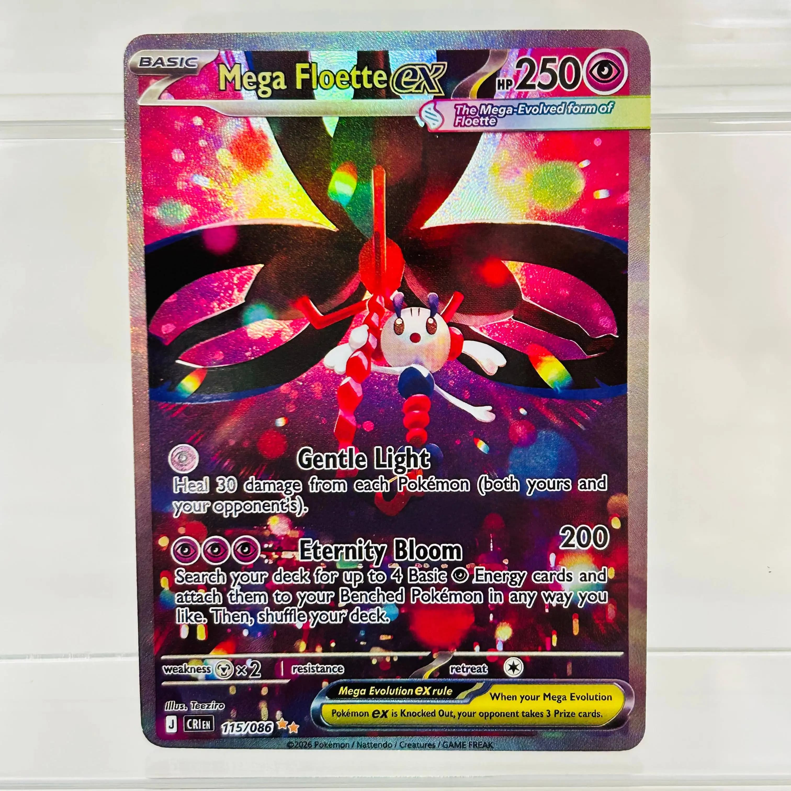 Pokemon English Mega Floette ex 115/086 DIY Holographic Foil Card, Perfect Condition Premium Anime Collection Card