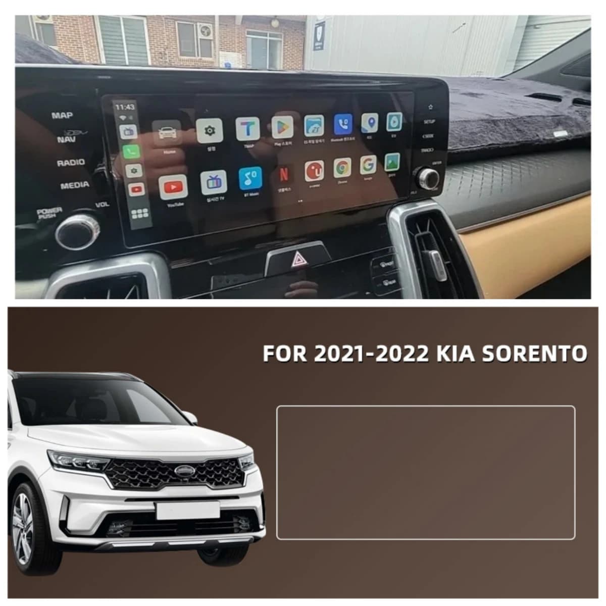 Pellicola in Vetro Temperato per Schermo di Navigazione Kia Sorento MQ4 2021 2022, Accessori Interni per Auto