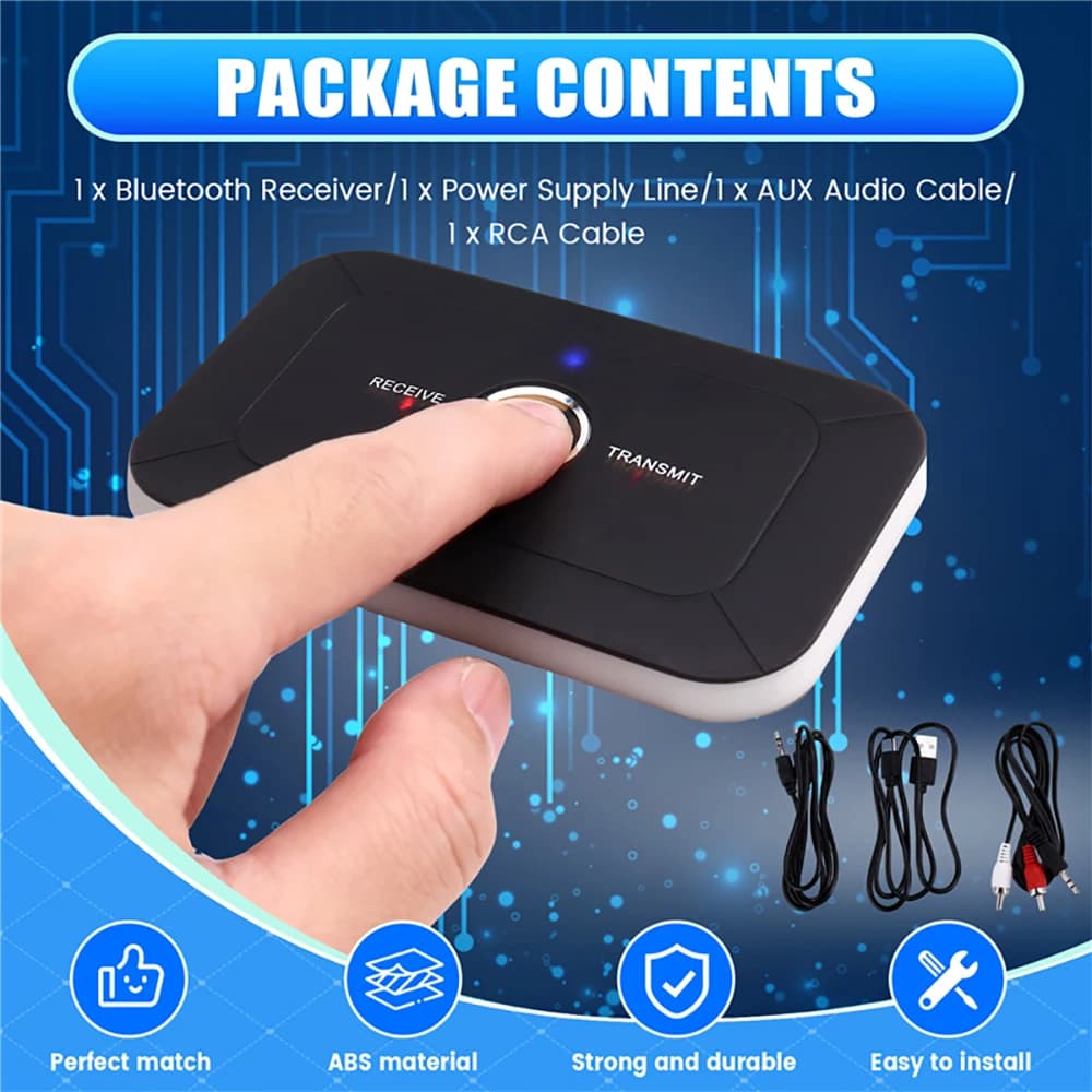 Adattatore Audio Wireless Bluetooth 5.3 2 in 1, Trasmettitore e Ricevitore con Jack AUX 3.5mm e Dongle USB per Auto, Cuffie e Altoparlanti