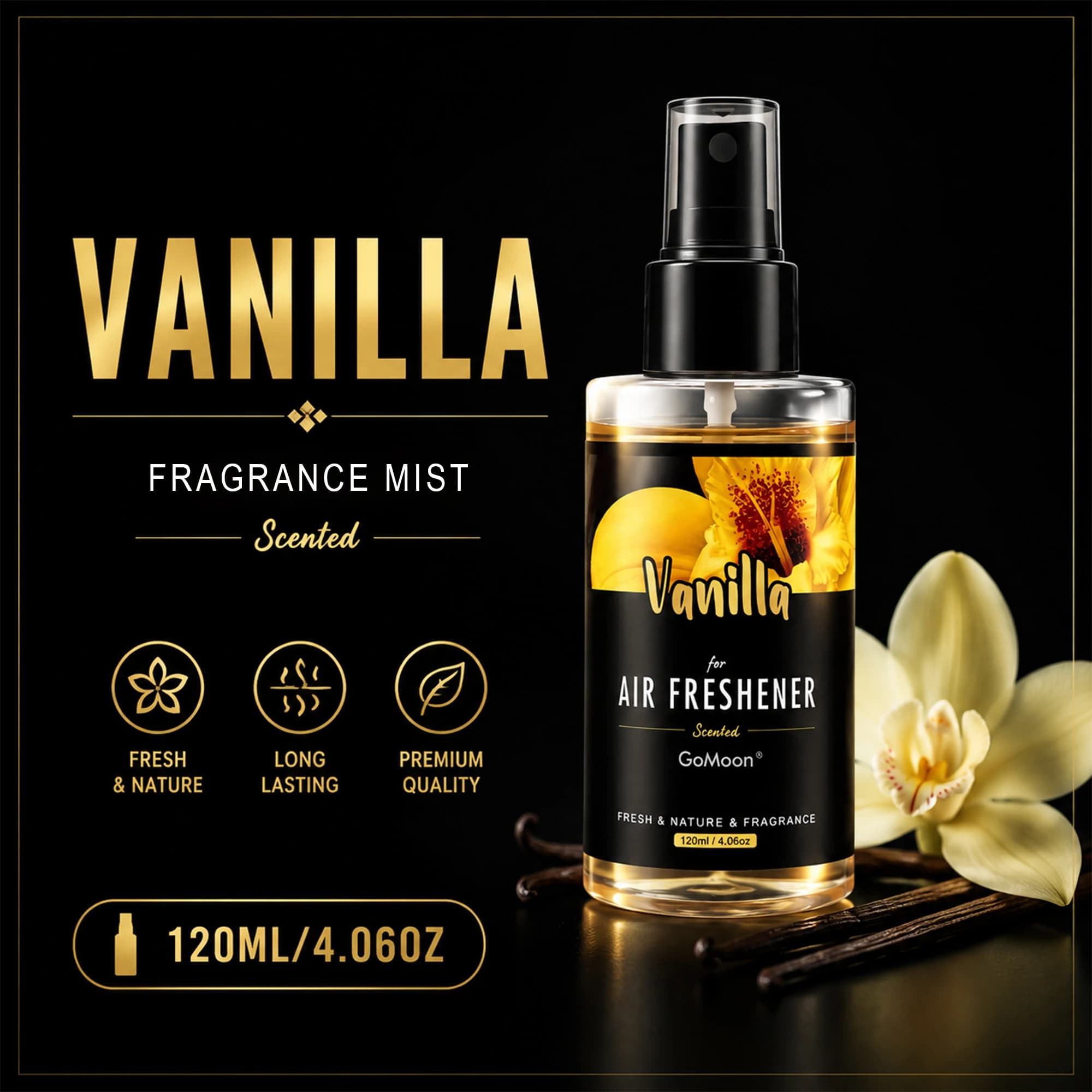 Spray profumato per auto di alta gamma al profumo naturale di vaniglia, 120ml/4.06oz, fragranza a lunga durata, adatto per casa e auto.