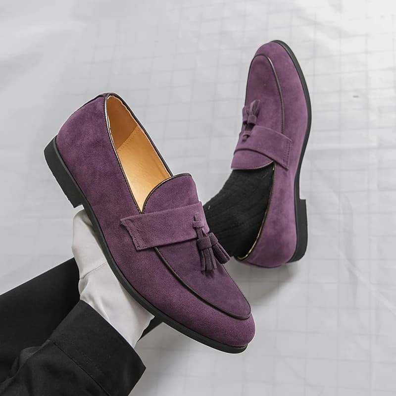 Men's Moccasins Leather Suede With Nappe, Casual Shoes Elegant Slip-On for Business, Party & Daily Use, Breathable Blue Moccasins & Lights