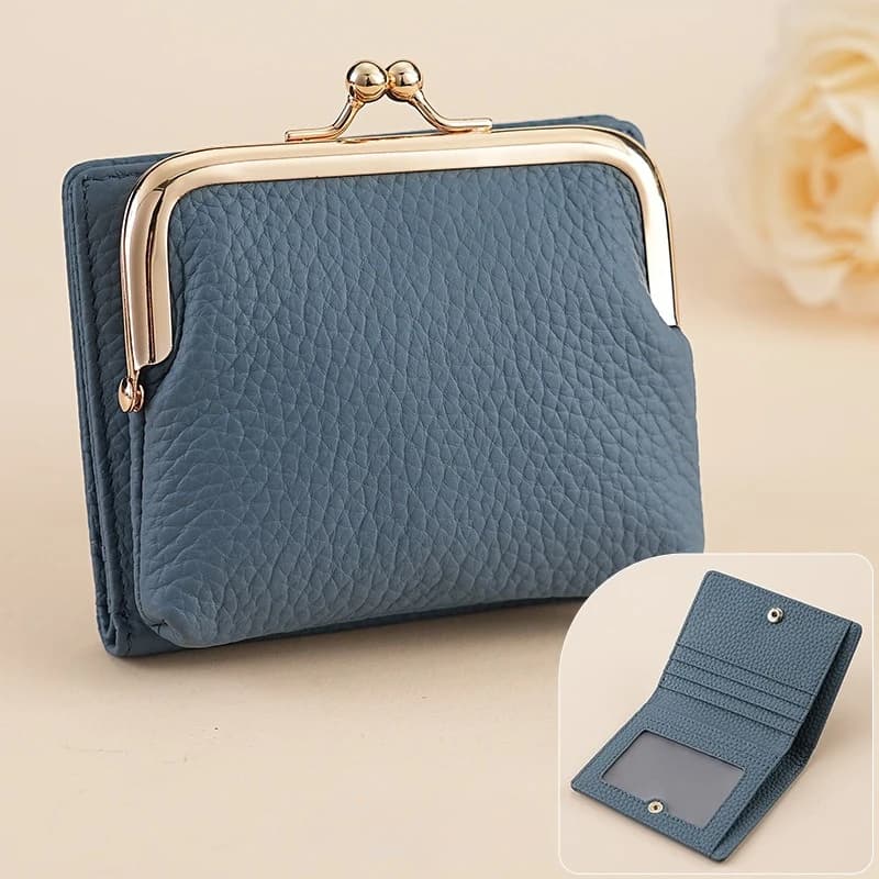 Portafoglio in vera pelle da donna Portafogli bifold con blocco RFID Portafogli piccoli Kiss Lock Portamonete Porta carte con finestra identificativa