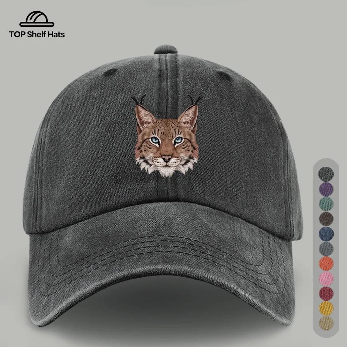 Lynx Head Embroidered Washed Cotton Baseball Cap Outdoor Adjustable Unisex Fashion Hat