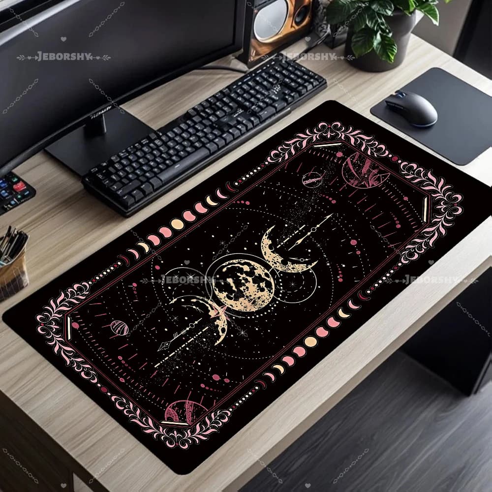 Tappetino per Mouse XXL con Fasi Lunari in Stile Stregonesco, Grande Tappetino da Scrivania per Gaming con Astrologia Celeste e Stelle, Base Antiscivolo in Gomma, Tappetino per Tastiera