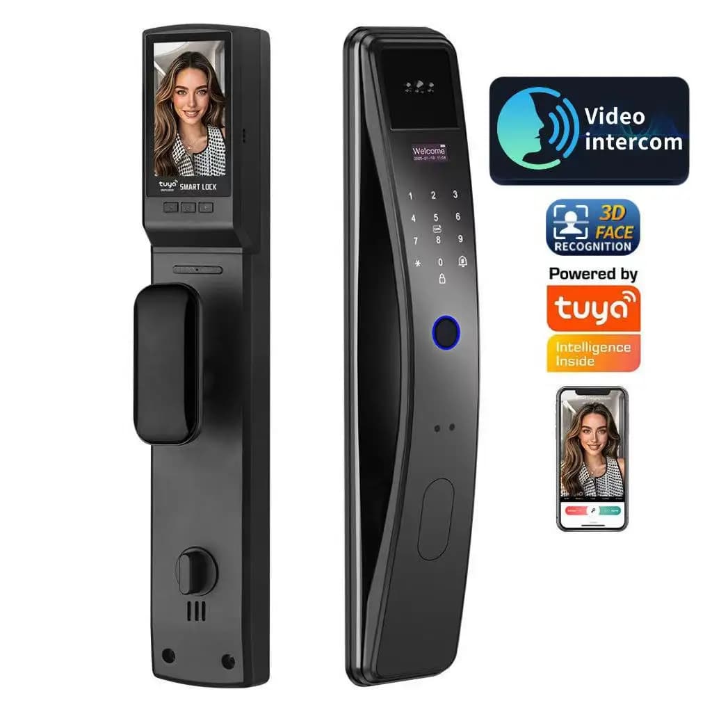 Tuya App Riconoscimento facciale Videocitofono Impronta digitale Smart Door Lock con scheda